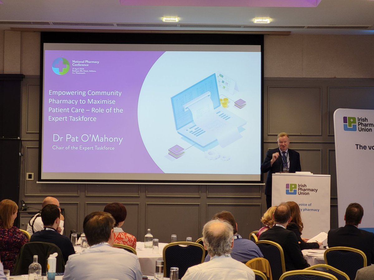 Dr Pat O' Mahony Chair of the Expert Taskforce for Pharmacy, 'my ambition is that in the timescale described, with political support this will happen-it is not a false dawn' #ThinkPharmacy #IPUConference2024