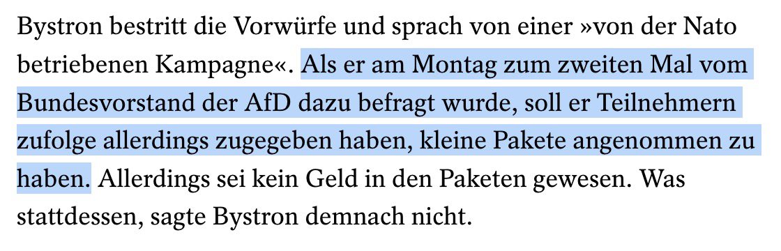 Die Nummer 2 der AfD-Europaliste gibt zu, dass er Pakete vom Vertrauten eines Kreml-nahen Politiker angenommen hat. Geld sei da aber natürlich nicht drin gewesen. Aber was denkt ihr war in den Paketen?