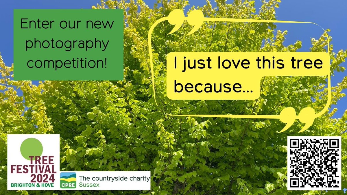 Calling all photographers! Enter your favourite tree photos in Brighton & Hove Tree Festival ‘I love this tree because’ competition. You could win a cash prize! 12 finalists’ photos to be exhibited. See details/competition brief: cpresussex.org.uk/tree-festival/… Entries deadline: 7 May.