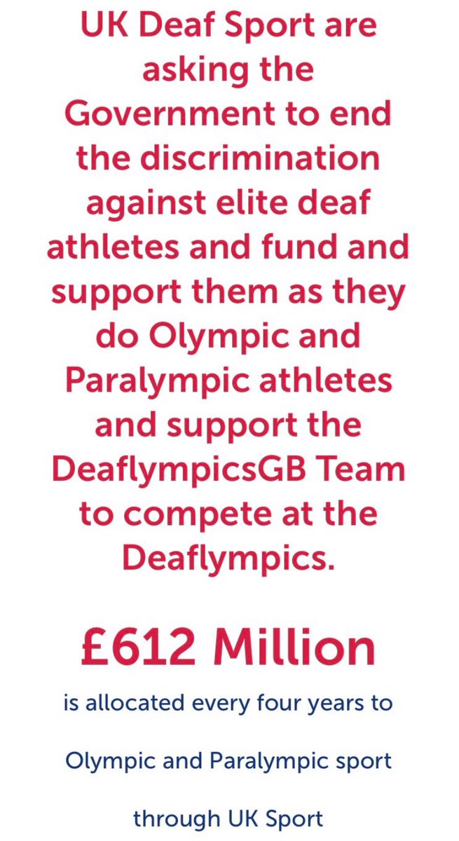 1064 DAYS @lucyfrazermp @DCMS @StuartAndrew @TNLUK I have asked for your #support to secure our future. #Deaflympics2025 is our target. It’s just as important as #Olympics & #Paralympics but because of your stance NGB’s will not acknowledge us. I’m #deaf & I do not deserve this