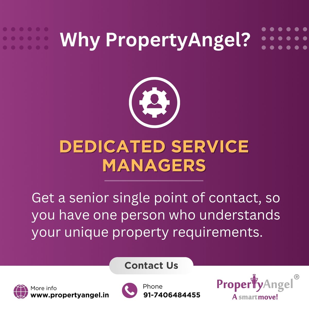At Propertyangel, we believe in personalized care. That's why we provide a senior single point of contact for each client - ensuring someone always understands your unique property needs. 

#PropertyAngel #PropertyManagement #CustomerCare #DedicatedService #BangaloreProperty