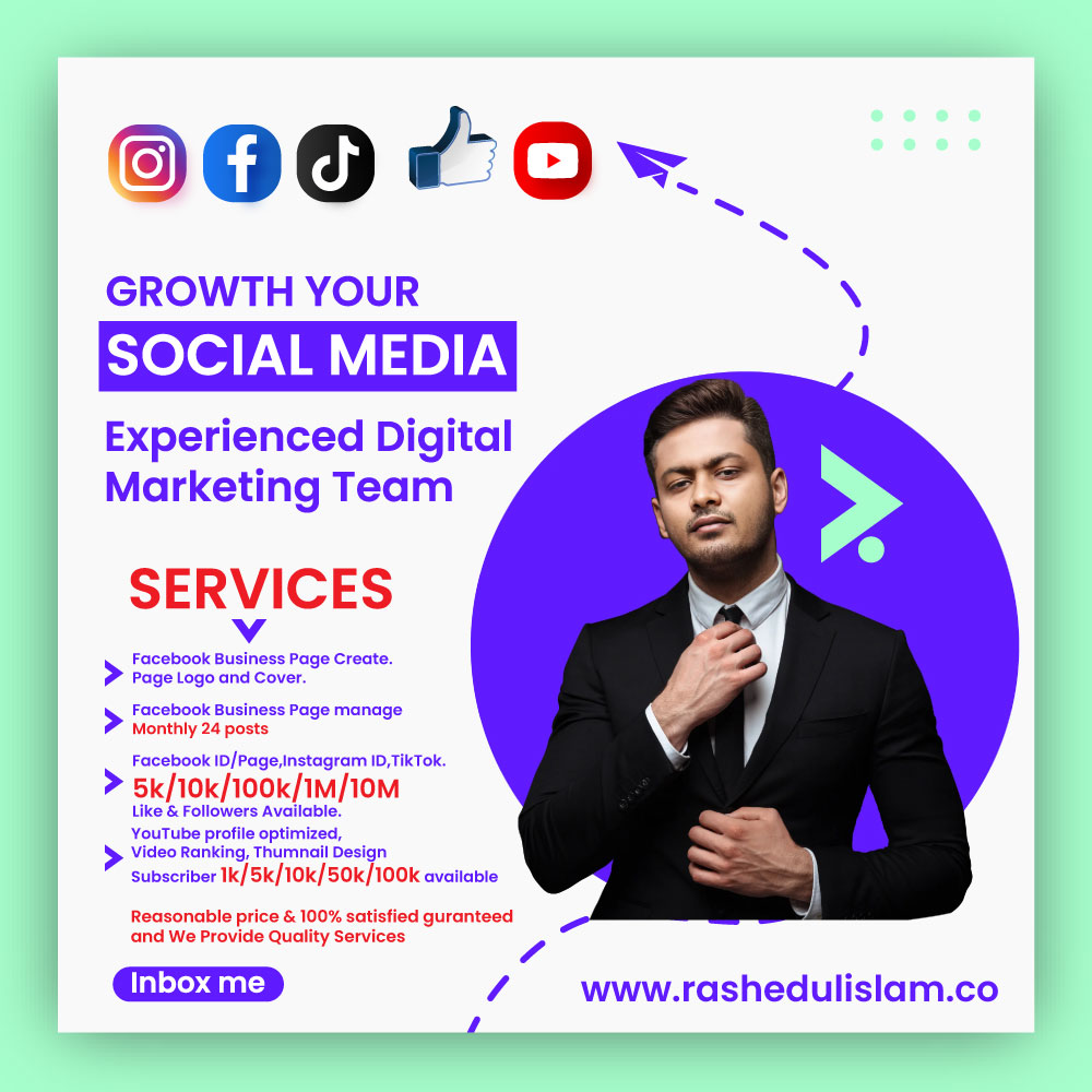 Growth Your Social Media.

#SocialMediaMarketing #socialmedia #digitalmarketing #digitalmarketingexpert #fbpage
#followers #Like #10kfollowers #1millionfollowers