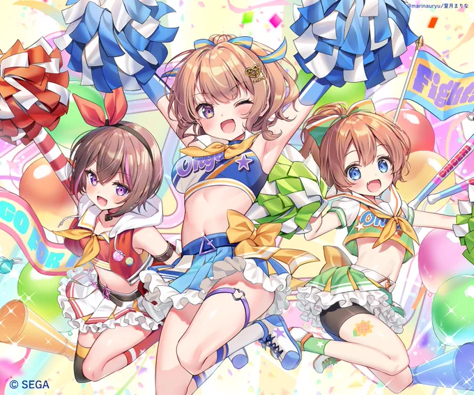 【お仕事】SEGA様のアーケード音楽ゲーム「オンゲキ bright MEMORY」にてチア衣装の千夏・莉玖・彩華を描かせていただきました!5/8までこちらのイラストの報酬がもらえるイベント『Primera Fes. ～Cheer Stage～』も開催中ですのでよろしくお願いします～!!! 
