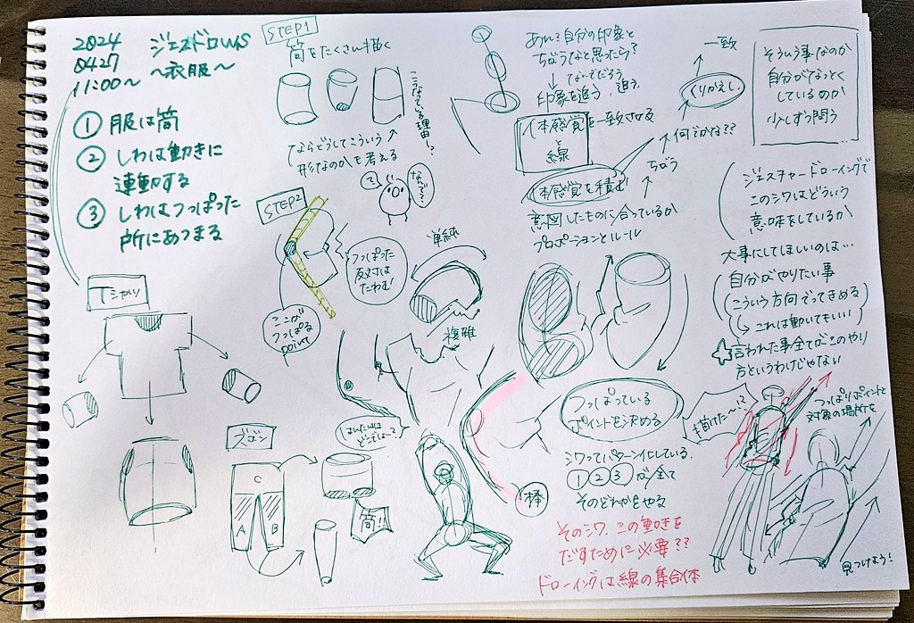 ジェスドロWS衣服編その1お昼の部参加しました。思ったこととかも描いているのでごちゃごちゃしてる…😂
シワへの苦手意識が減って服描くの楽しいかも!と思えるようになりました👏
#ふくろうセミナー 