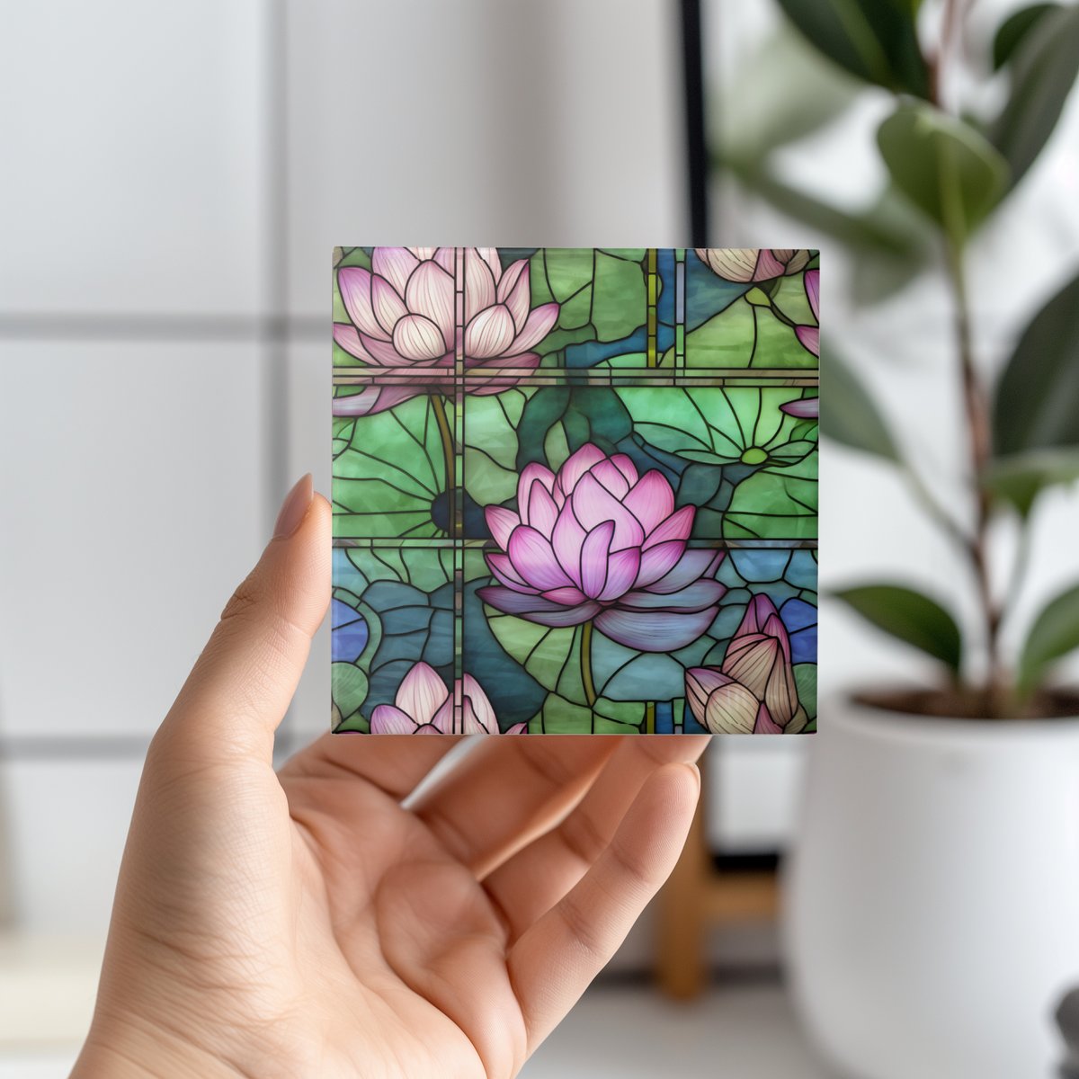 Elevate your kitchen or bathroom with the timeless elegance of this lotus design ceramic tile 🌸✨ zazzle.com/stained_glass_… #homedecoration #bathroomdecor #kitchendecor #backsplash