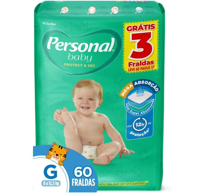 Personal Fralda Baby Protect&Sec G Leve 60 Pague 57 Unidades