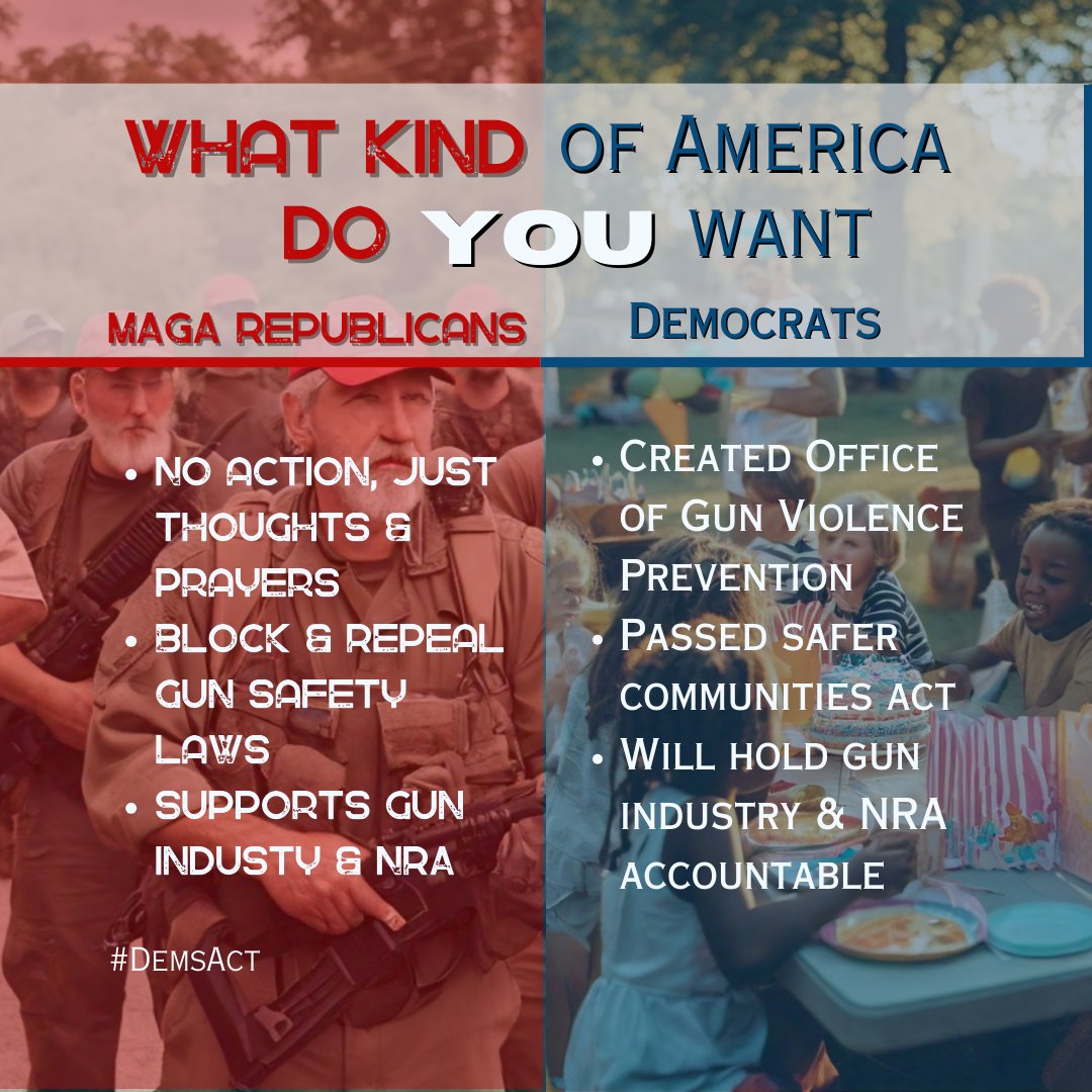 Seriously, what kind of America do you want? An America like the old wild west where everyone has a gun and no commonsense gun safety laws? An America where the NRA buys off lawmakers daily with no thought for dead children? I don't. I want the America Democrats are offering.…