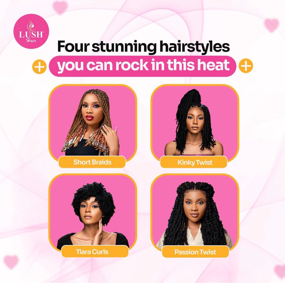 Msmenalicious's tweet image. There’s a heat wave in lagos currently and these are some of the best hairstyles you can rock this period using Lush hair extensions.. 

Visit lushhairafrica.com to order and enjoy 25% off when you use the code LUSHCARES at checkout..