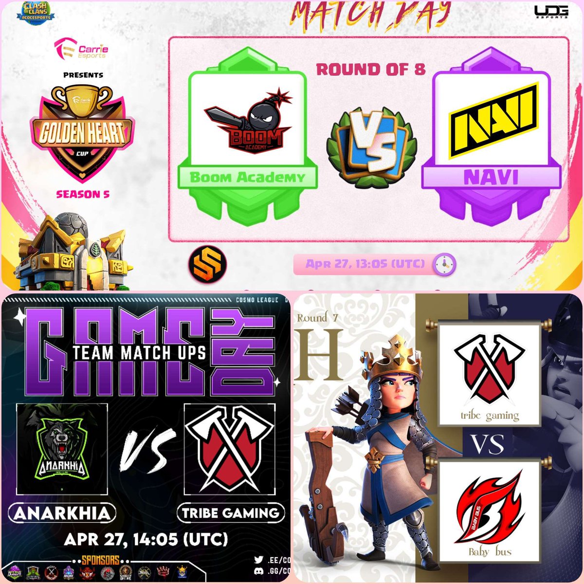 🟣 LIVEEEEEEEE! Triple Guerraza para arrancar el Finde! 😍 🏆 Golden Heart | Cosmo | Mango ✅ NAVI 🆚 Boom Academy ✅ Tribe Gaming 🆚 Anarkhia ✅ Tribe Gaming 🆚 Baby Bus 🎥 Cámaras ON en las 2 primeras Wars 📺 twitch.tv/style_coc