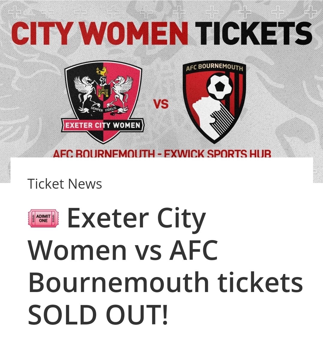 Right #AFCB fans, listen up!

Our incredible vice Captain @Jones2Abby has some spare tickets to @AFCBournemouthW last game of the season..

1st v 2nd - IT'S MASSIVE

🆚 Exeter City
🏆 National League South
📅 05/05
⏰ 14:00 KO
🏟 Exwick Sports Hub, EX4 2BQ

🗣 UP THE CHERRIES 🍒
