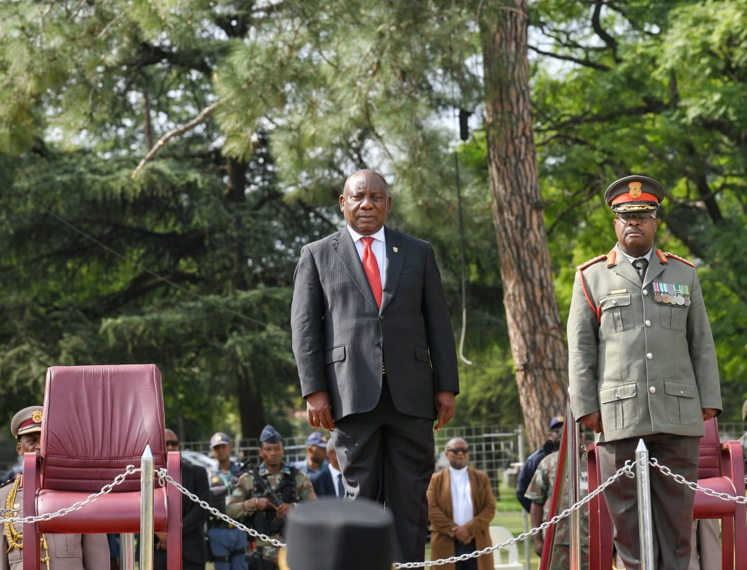 President Cyril Ramaphosa observing the SANDF Military Ceremonial Parade on the occasion of the #FreedomDay celebrations held at the Union Buildings in Pretoria. #FreedomDay2024 #Freedom30