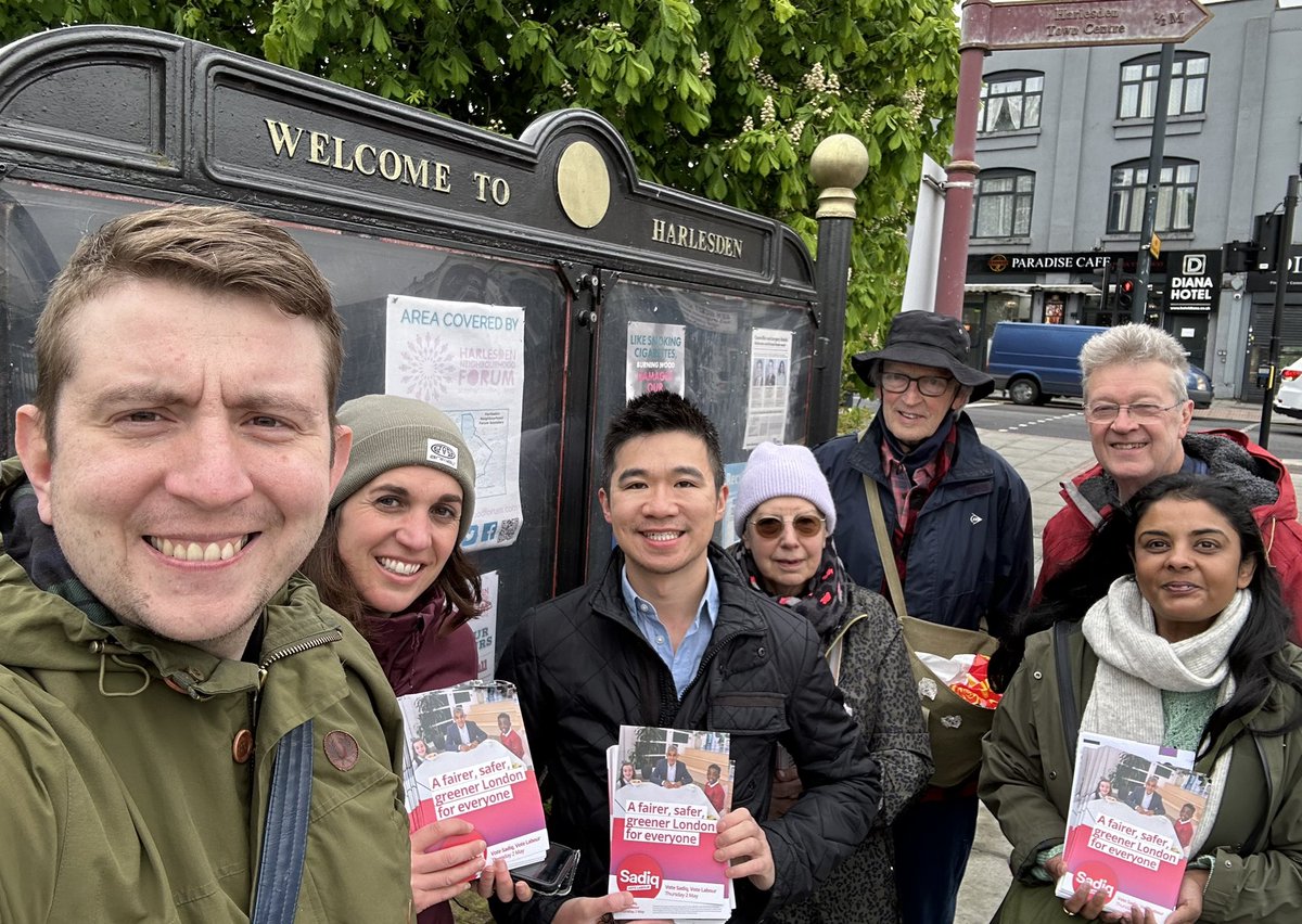Here we go again. Big team of @BrentLabour volunteers out with me, @MiliKPatel and @JumboChan on the #LabourDoorstep in #Harlesden and #KensalGreen. Best response so far: “I’m voting @SadiqKhan because @UKLabour are the Party who help children”. Damn straight!