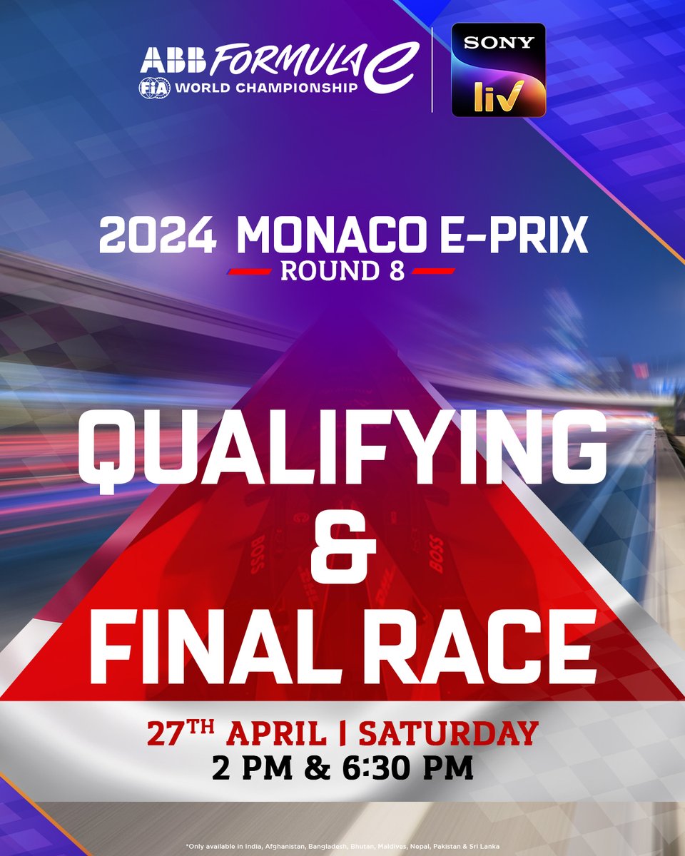 𝓮xperience non-stop speed & high-octane thrills come to you LIVE from the #MonacoEPrix 🇲🇨 Don’t miss Round 8 of an exhilarating #FormulaE 2024 season, streaming today - from 2 PM on #SonyLIV ⚡