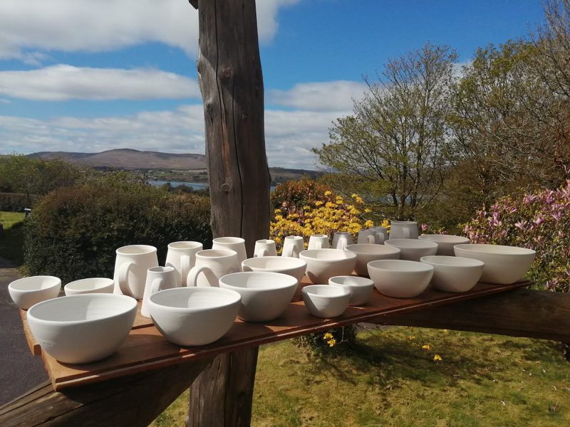 Glazed pots drying outside before second firing ☀️ #westcork #dunbeaconpottery #handmade #craft