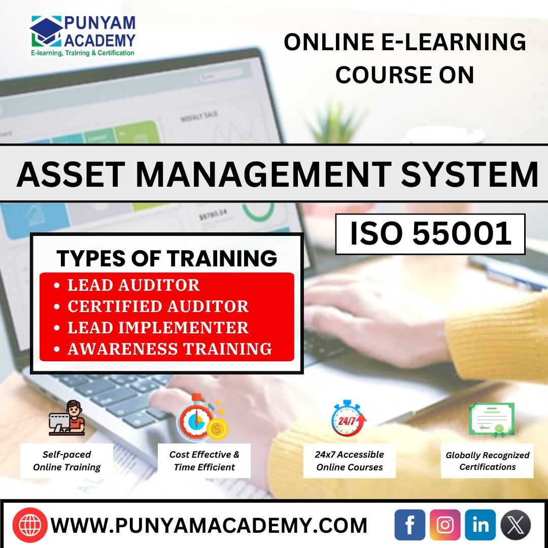 Online E-Learning Course On Asset Management System - ISO 55001 For More Info. Visit Our Website ( punyamacademy.com ) #iso55001 #managementsystem #isocourse #onlinelearning