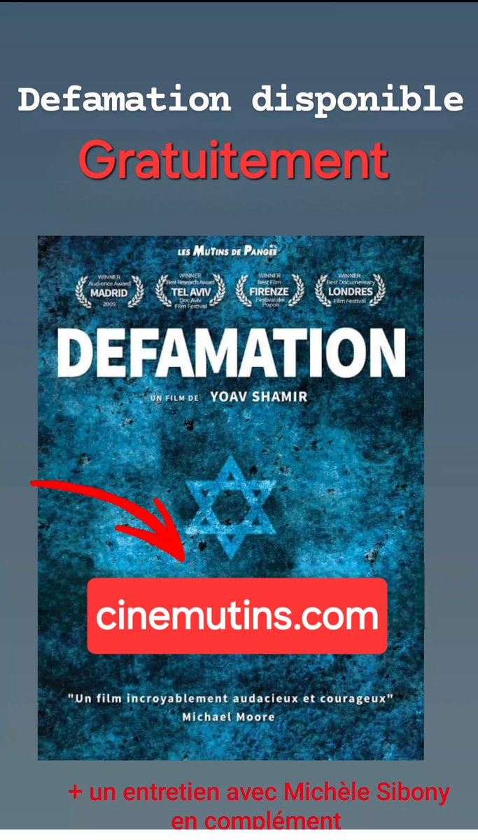 Le film de Yoav Shamir à voir gratuitement ici : cinemutins.com/defamation + en complément un entretien avec Michèle Sibony