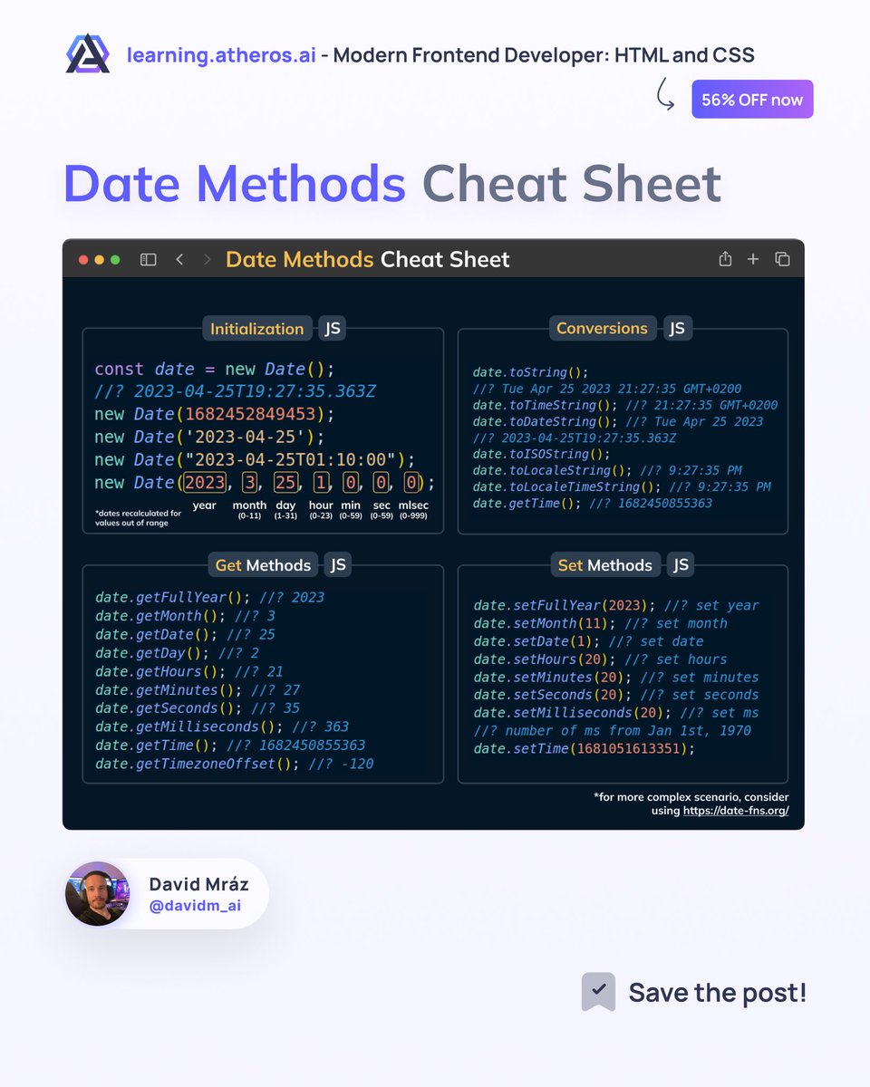 davidm_ml's tweet image. Learn about JavaScript date methods with this cheat sheet 🚀