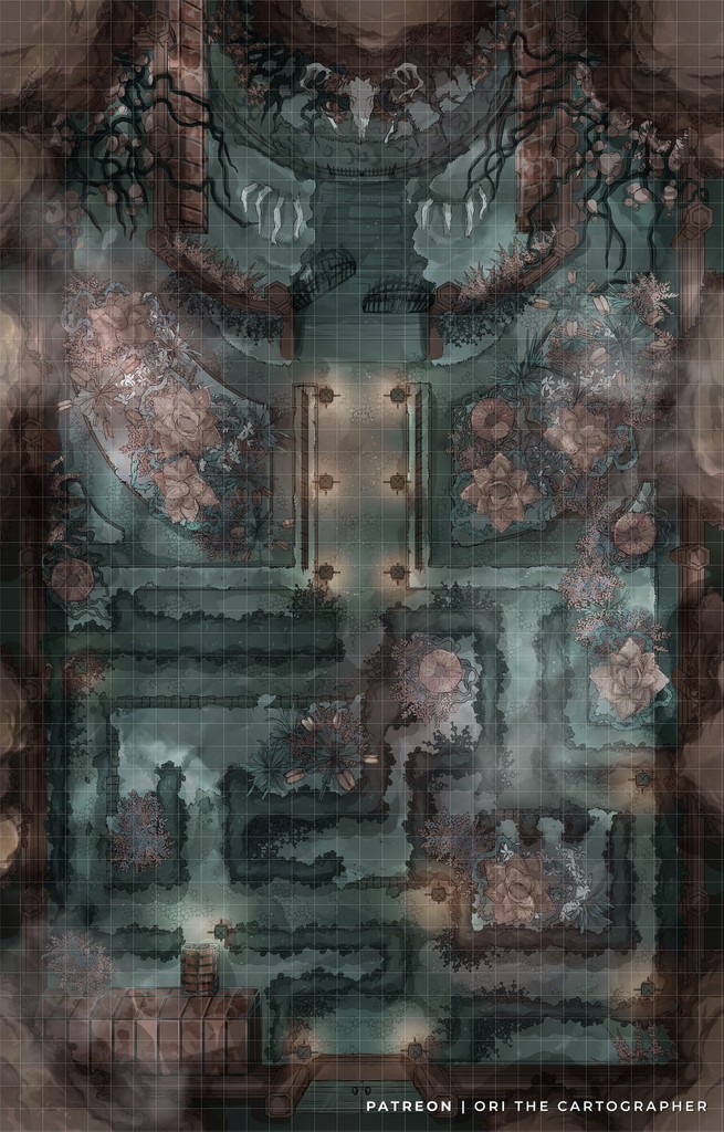 Another variation for you to grab! Misty garden welcomes you for a stroll among the flora... Or does it really? #TTRPG #battlemaps