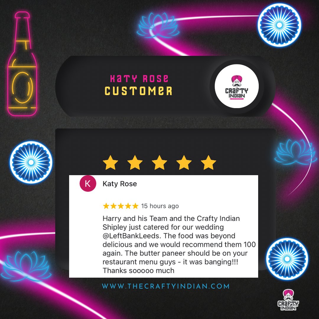 // ⭐️⭐️⭐️⭐️⭐️ REVIEW //

Thank you and congratulations Katy Rose! 🥂💖

#GetCrafty #Shipley #Saltaire #Bradford #Yorkshire #Indian #StreetFood #CraftBeer #Gin #Events #supportlocal #supportindependent