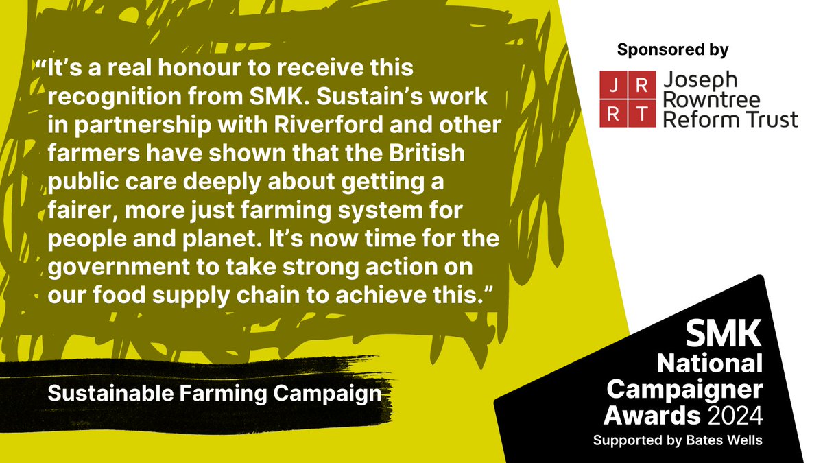 Congratulations to @UKSUSTAIN – shortlisted for David & Goliath in the #SMKAwards2024. Winners will be announced on 15 MAY. 

More details here smk.org.uk/awards_nominat…
 #LoveCampaigning 

Sponsored by @JRRT1904