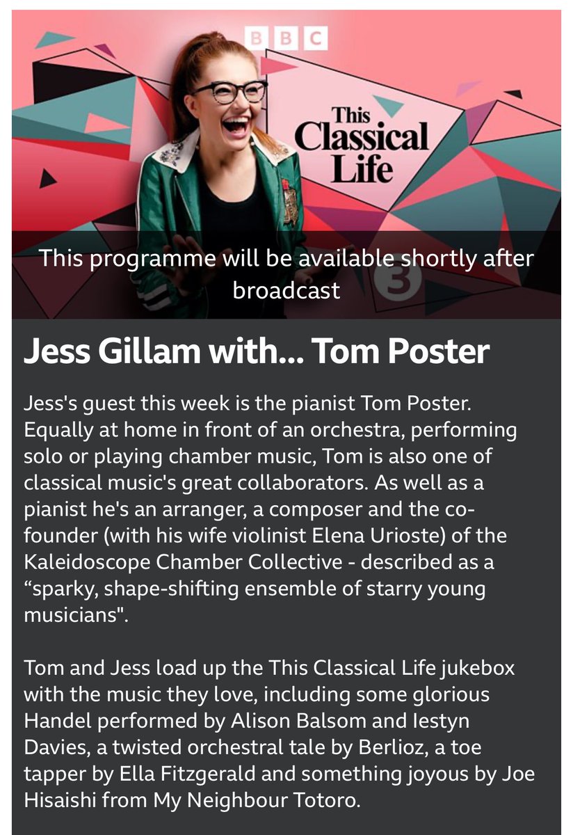 There are few people nicer to chat with than @JessGillamSax, and I loved recording our episode of #ThisClassicalLife, though I remember very little about what I said and am slightly concerned that c.80% of it might have been about dinosaurs 🦕🦖 Find out on @BBCRadio3 5pm today!