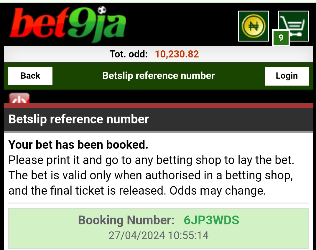 10k odds and 377 odds Tossing on #Bet9jabookingcode BOOKING CODE 👇 Mixed 🥅 Accumulator 10k Odds 👉6JP3WDS 377 Odds 👉 6JP5FJH 36 odds 👉 6JP5P2Y Do your +/- and LA BOOM 🔞 Register here 👉 shorturl.at/efpKO