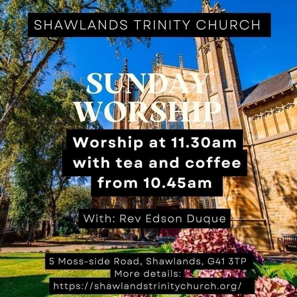 We'd love to see you tomorrow for tea and coffee at 10.45am and then our #sundayservice at 11.30am when Rev Edson Duque will lead us in worship.
Our Sunday School and Youth Group are meeting too.
Or you can watch our YouTube livestream:
youtube.com/@shawlandstr1n…
#church #worship