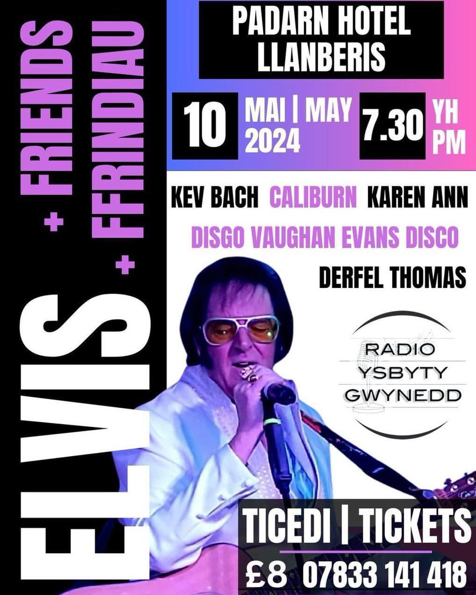 ⭐️ GIG ELUSENNOL ⭐️
⭐️ CHARITY GIG ⭐️
📆 10.05.2024 | 7.30 
📍 Padarn Hotel, Llanberis 
🎫 £8 📲 07833 141 418 
📧 radioysbytygwynedd@gmail.com
