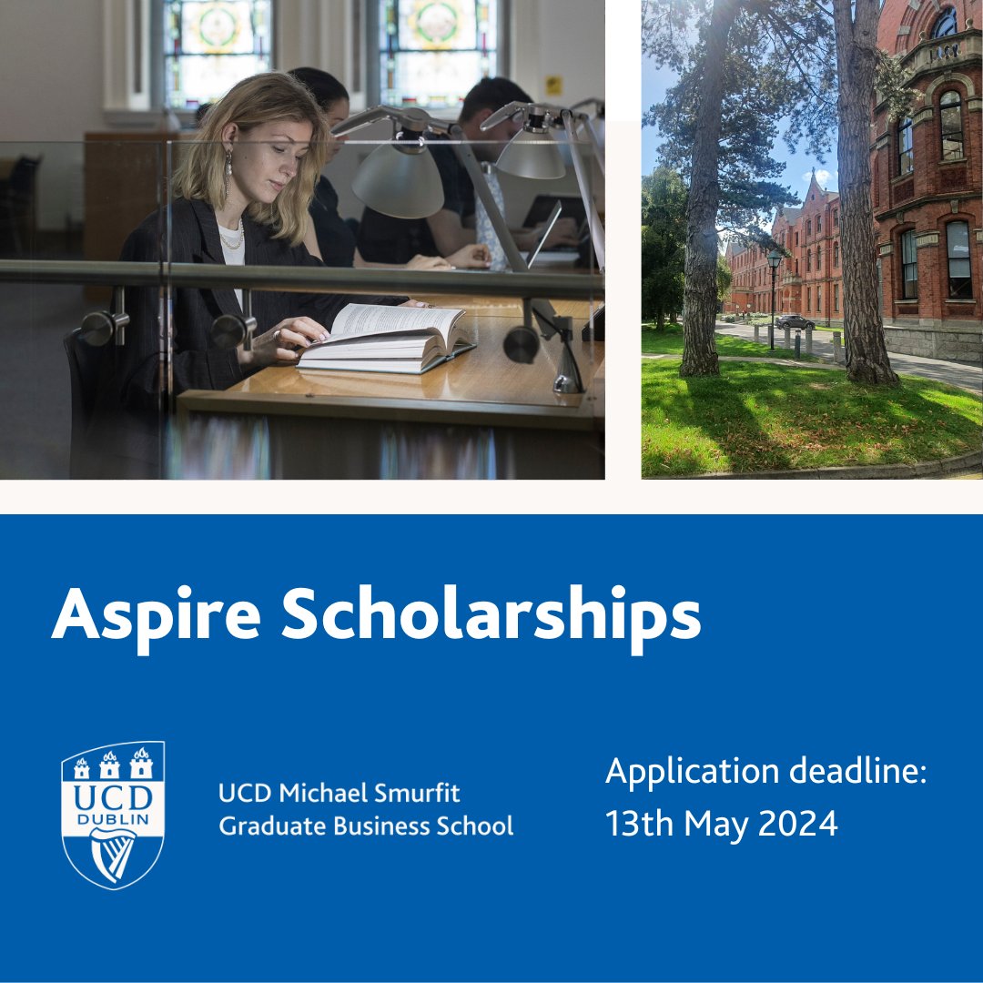 The application deadline for our #AspireScholarships 2024 is fast approaching! The scholarships provide financial support to ambitious students who aspire to study at UCD Smurfit School. Apply by May 13th. eu1.hubs.ly/H08R7N70 @ucddublin @UCDSU