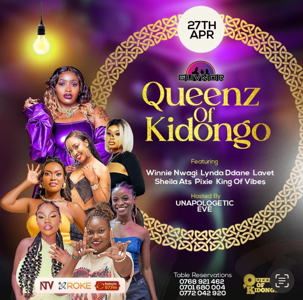 SATURDAY NIGHT FEVER With QUEENZ OF KIDONGO 🔥 is upon us tonight ! 
Featuring Winnie Nwagi
Plus DJs: Lynda Ddane, Lavet, Sheila, Ate Pixie
Hosted By @unapologeticeve 
#GuvnorGovernsTheNight
In Partnership With: @97fmRadiocity , @roketelkomug and @ntvuganda