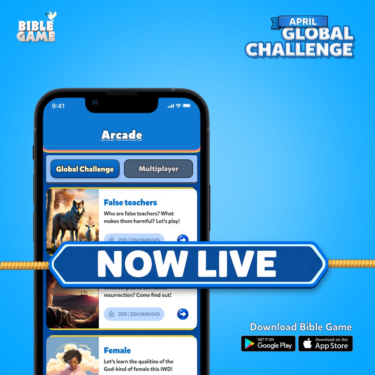 April Global Challenge is Now Live. 

The time to participate is now. Don’t postpone. Do it NOW! 

See you on the leaderboard 

#Biblegame #Globalchallenge