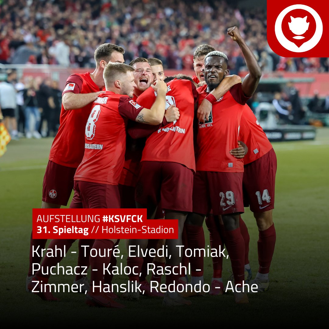 *Und hier ist die Aufstellung unserer ROTEN TEUFEL*

Auf der Bank sitzen:

Himmelmann, Kraus, Ritter, Klement, Simakala, Ronstadt, Tachie, Zolinski, Abiama

// #KSVFCK #Betze #FCK