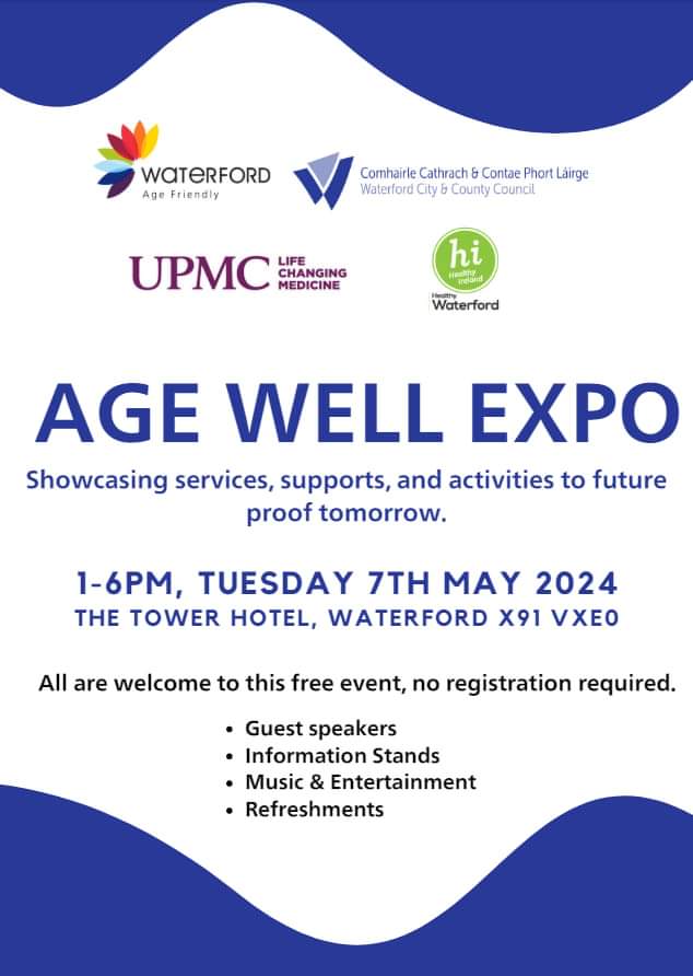 We are delighted to be involved with this event supporting our Age Friendly Team and UPMC Ireland More details will follow. @AgeFriendlyIrl @WaterfordOPC @UPMC