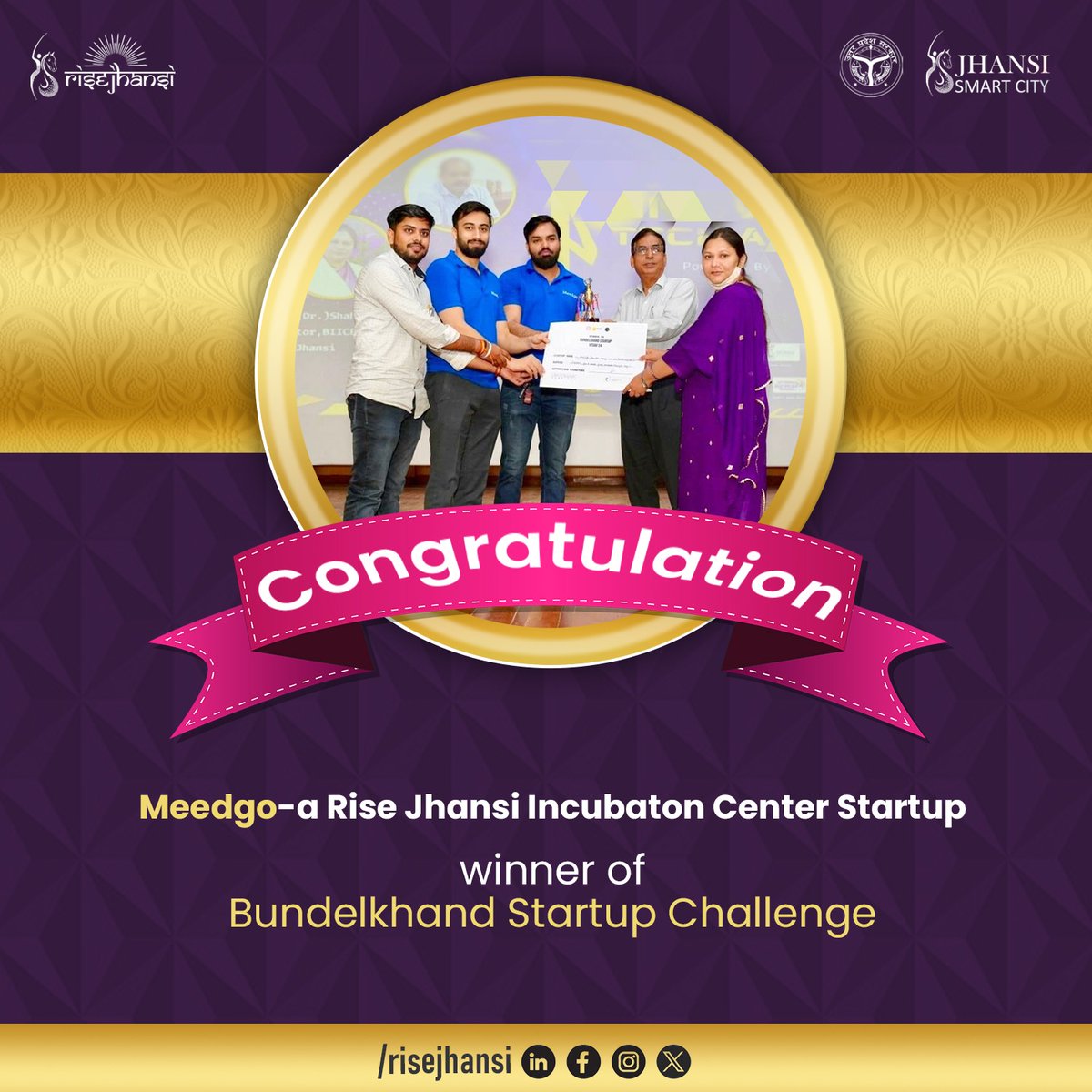 🎉 Congratulations to Meedgo! Winner of the Bundelkhand Startup Challenge from our #JhansiIncubation Center.  Let's celebrate their success! 

#RISEJhansi #StartupIndia #Im #Rise #Incubationmasters #Jhansismartcity