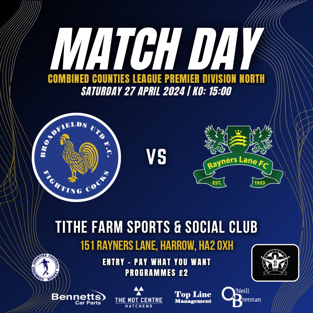 🟡🔵 It’s Match Day 🔵🟡 For one final time this season we are in action as we face @RaynersLaneFC at @TitheFarmClub Pay what you want on the gate so why not get on down for this clash 🆚 Rayners Lane 🗓️ 27-04-24 🕒 15:00 📖 £2 🏟️ Tithe Farm Sports & Social Club #UTC🔵🟡