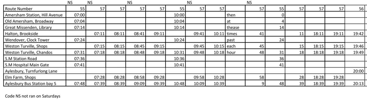 Got a bit bored so I made a timetable for Aylesbury - Wendover - Amersham Dan's Buses routes 55/56/57