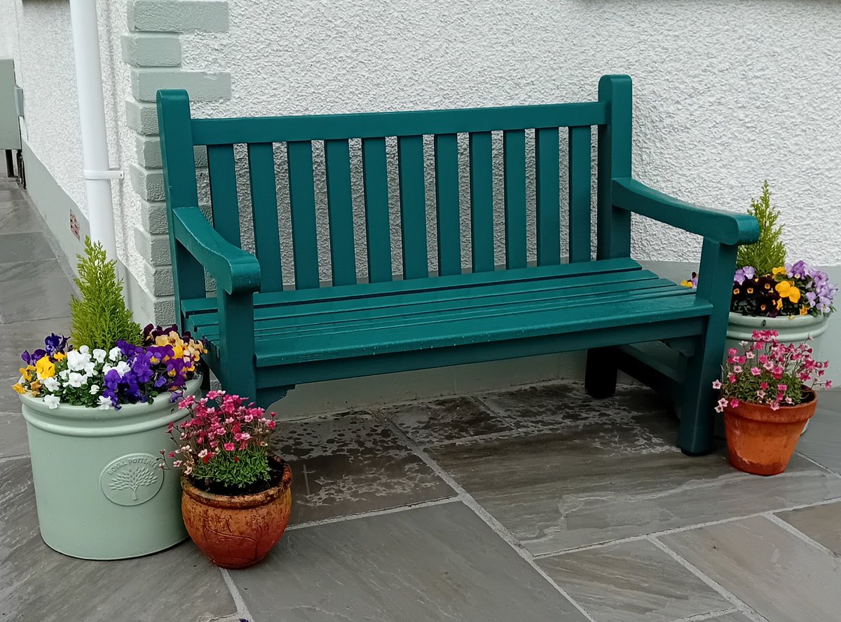 mouse_workshop's tweet image. This old bench was in the garden when we bought the house. It had been left out and untreated for years, so had areas of rot but was otherwise a good quality bench. I replaced the rotten wood. Painted using Curprinol &quot;Sage&quot; green. #gardenrestoration #gardenbench