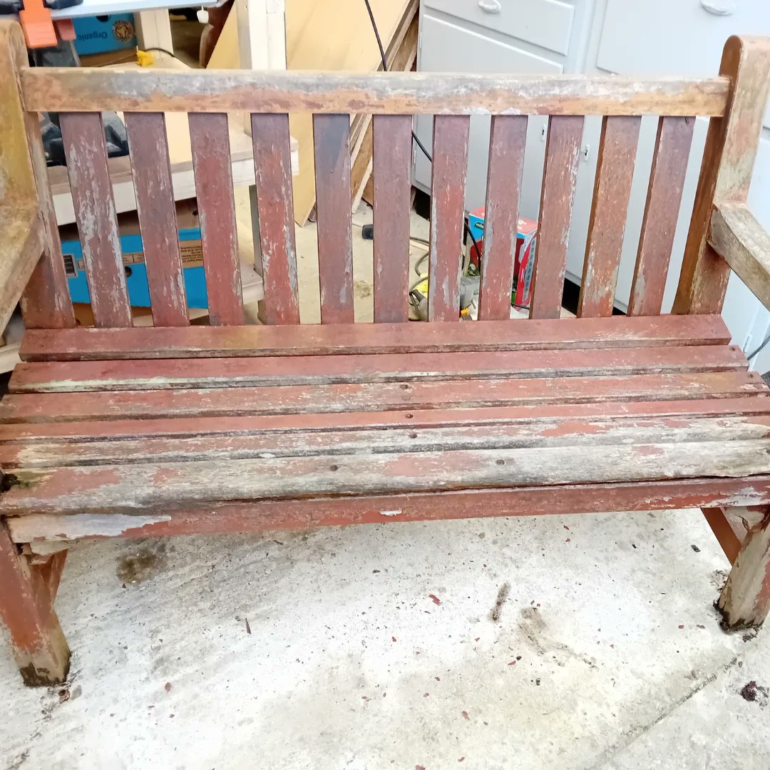 mouse_workshop's tweet image. This old bench was in the garden when we bought the house. It had been left out and untreated for years, so had areas of rot but was otherwise a good quality bench. I replaced the rotten wood. Painted using Curprinol &quot;Sage&quot; green. #gardenrestoration #gardenbench
