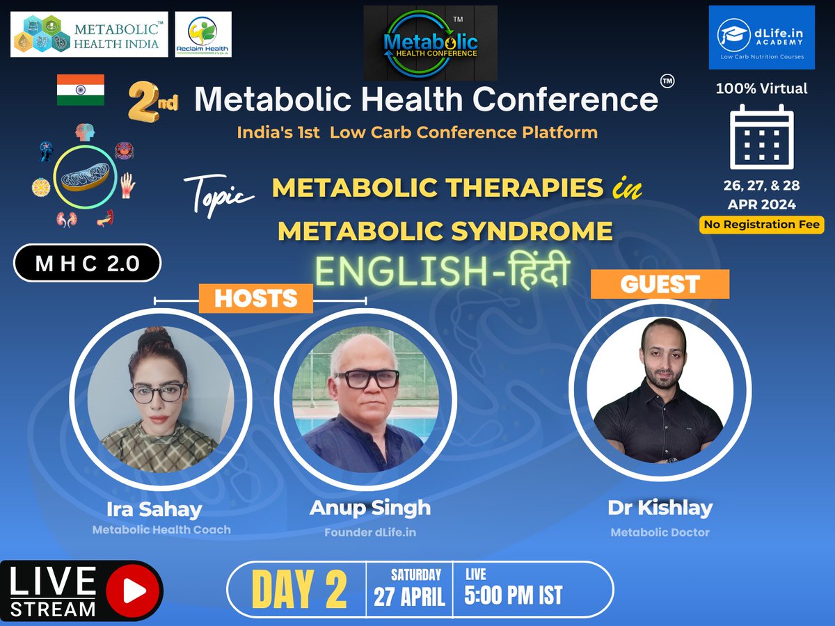A special session which will be Hindi-English hybrid language Do check in at 5pm today for this session @kishlay3535 is back to share more knowledge with @TheIraSahay @dlifein @shashiiyengar Do register at live.imagicahealth.com/mhc2024/
