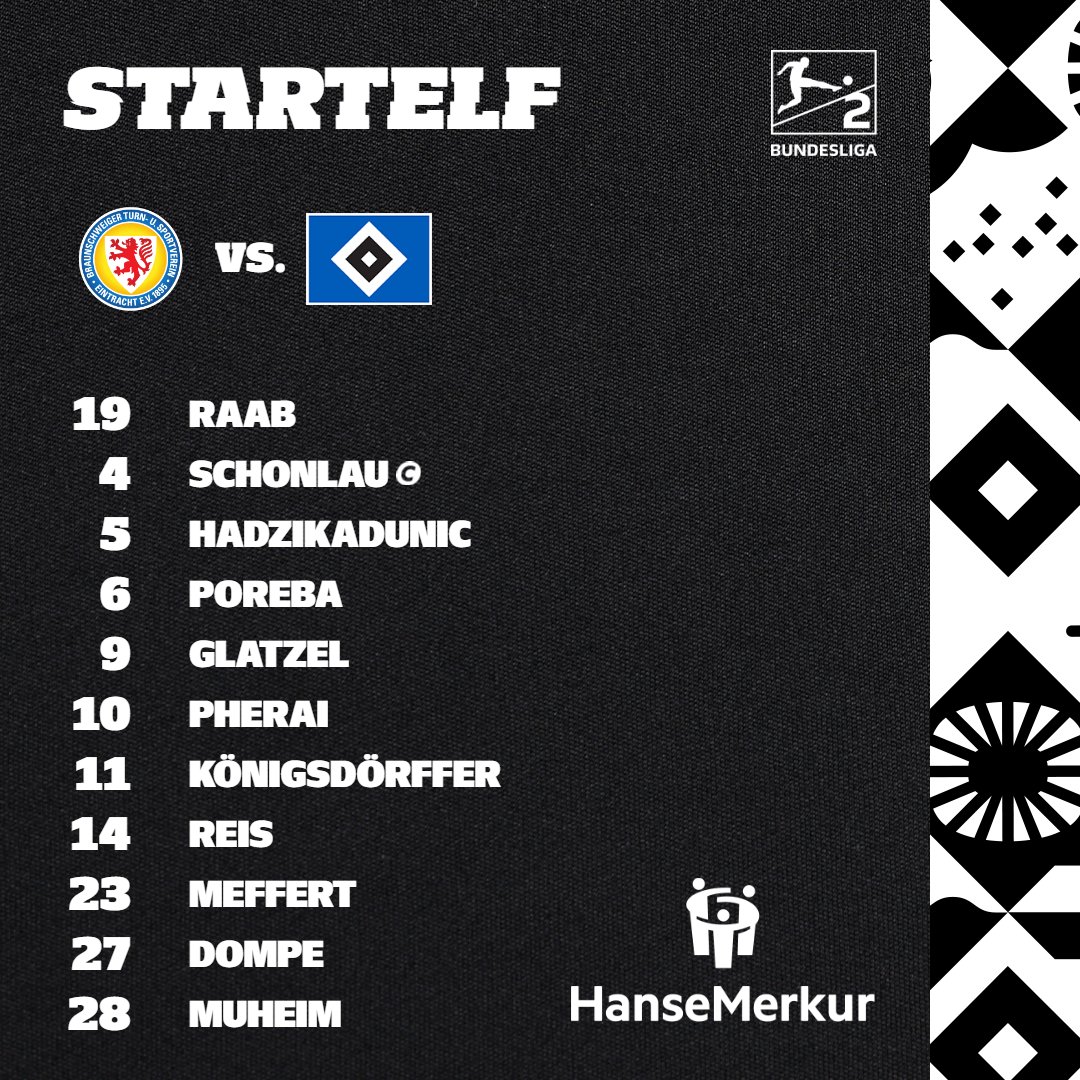 Mit dieser Elf starten wir in das heutige Auswärtsspiel: Raab, Schonlau (C), Hadzikadunic, Poreba, Glatzel, Pherai, Königsdörffer, Reis, Meffert, Dompe, Muheim. 🔷

#nurderHSV #EBSHSV