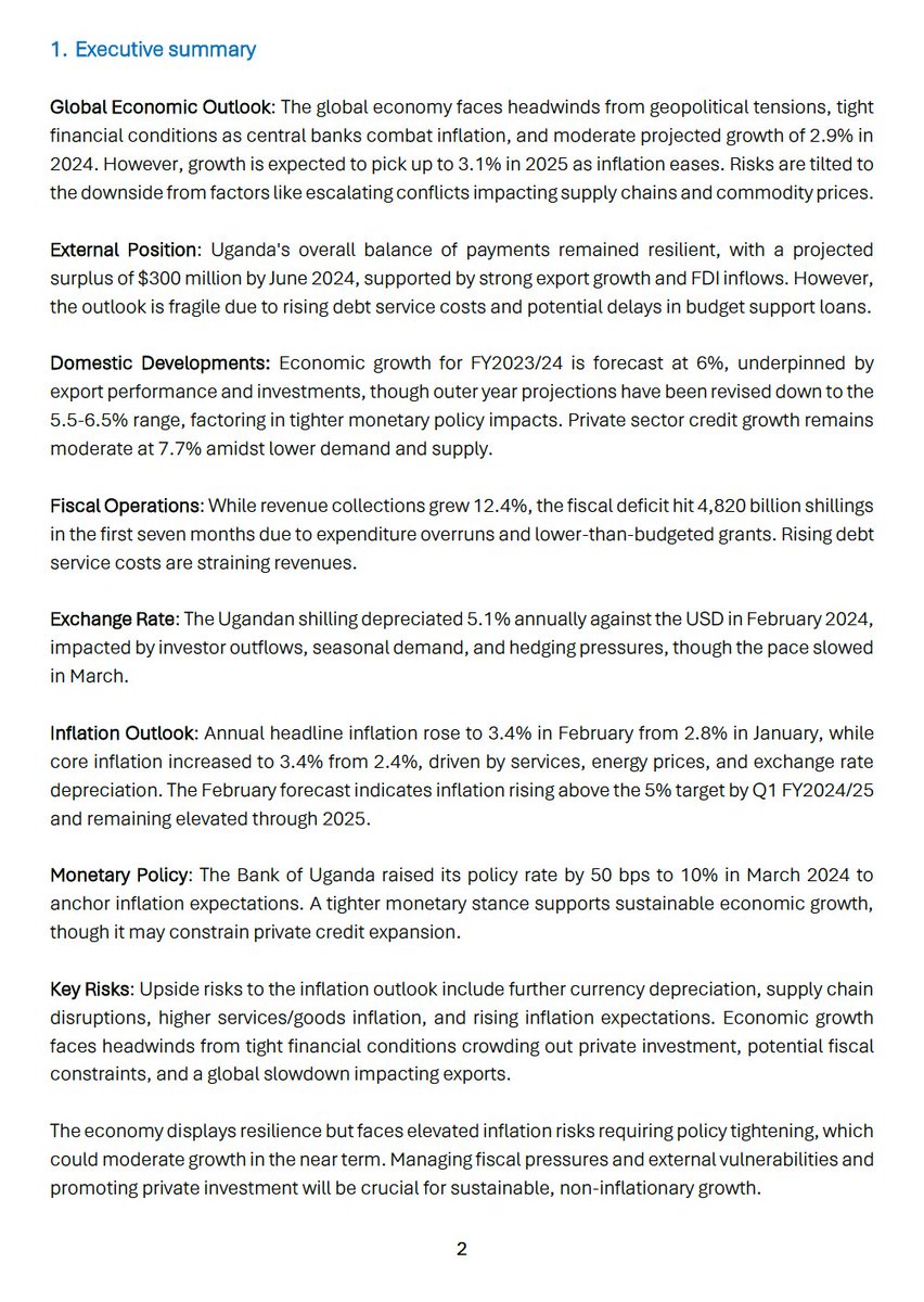 'Tighten up', @BOU_Official seems to say in the March 2024 #StateOfTheEconomy_UG

Details: bou.or.ug/bouwebsite/bou…