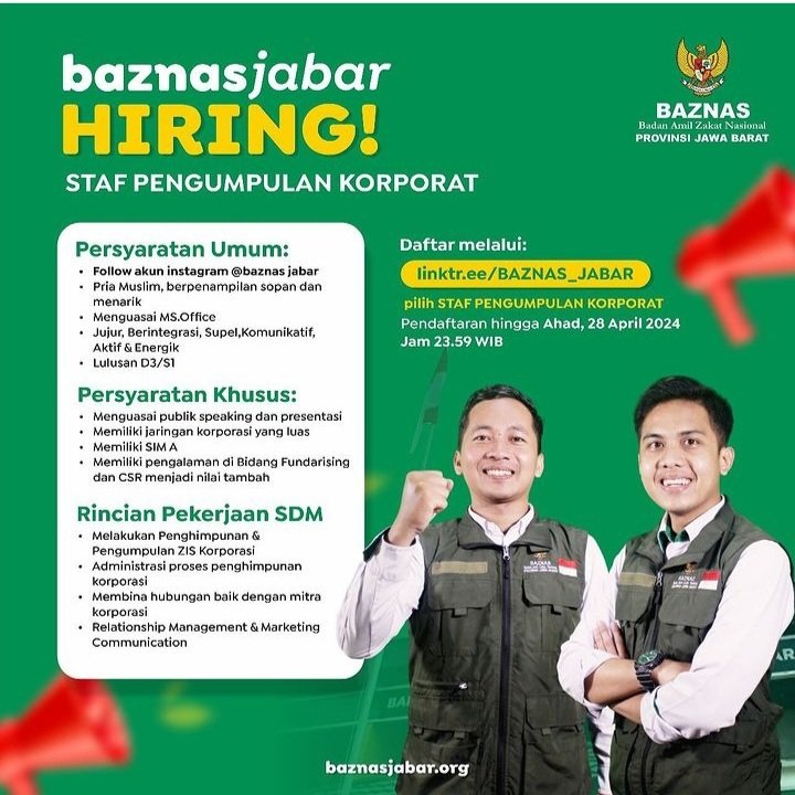 Lowongan kerja Baznas Jabar.

#loker #lowongan #lokerdibandung #lowonganbandung #lokerjabar