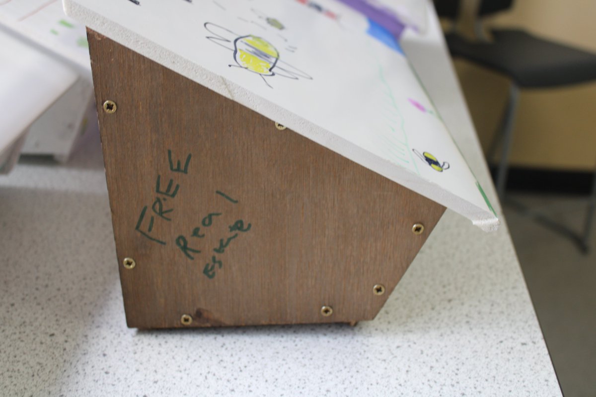 Swift nest boxes up and ready for guests at Bramfield House School. Decorated by pupils.