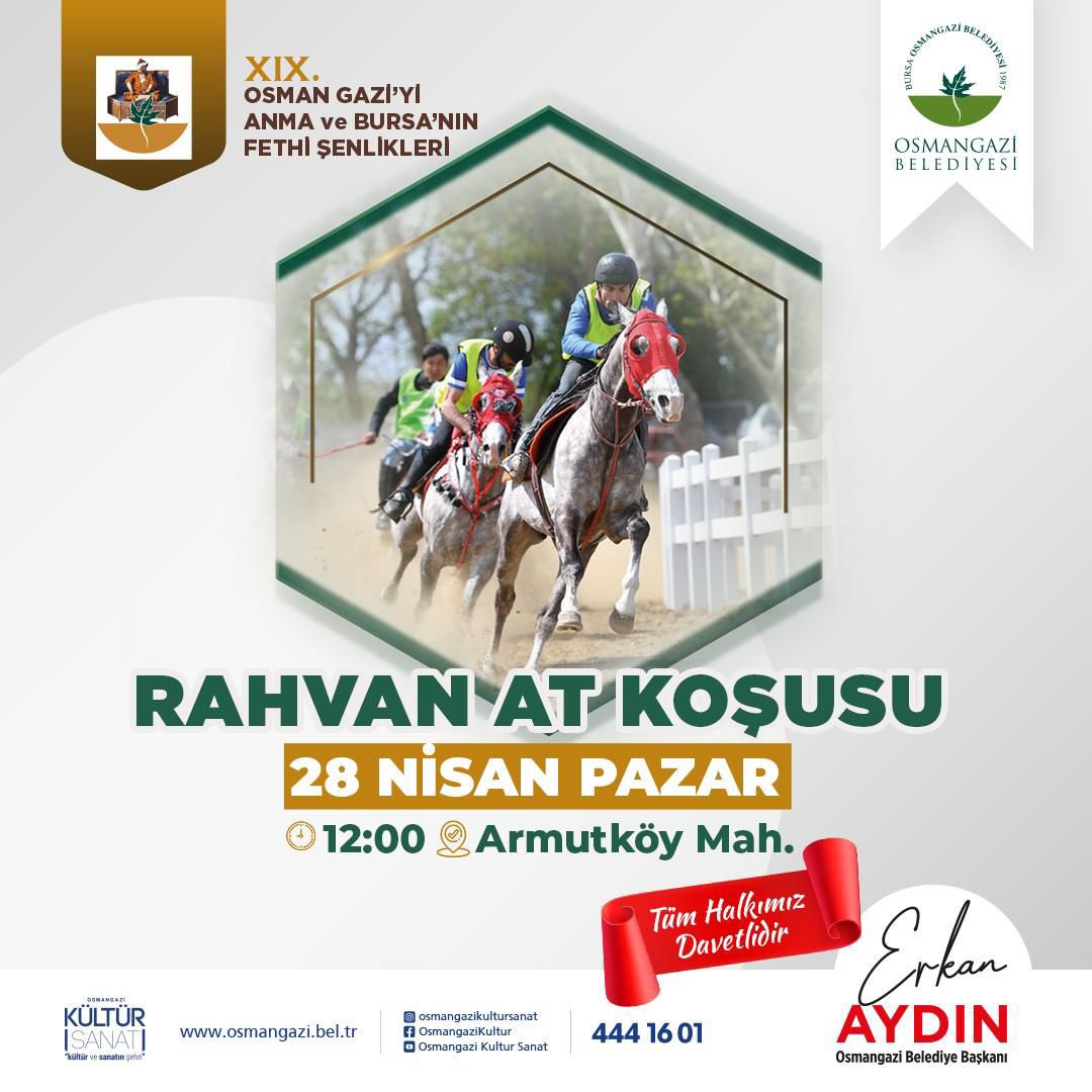 🏇Rahvan At Koşusu 📆28 Nisan Pazar (Yarın) ⏰12.00 📍Armutköy Mah. 📢Tüm halkımız davetlidir.