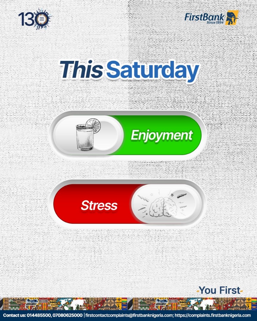 The only thing you should leave on today is enjoyment. 🌚 Get enough rest today, and go out with friends and family. Enjoy your day, you’ve earned it. ❤️ #YouFirst #FirstBank #Saturday