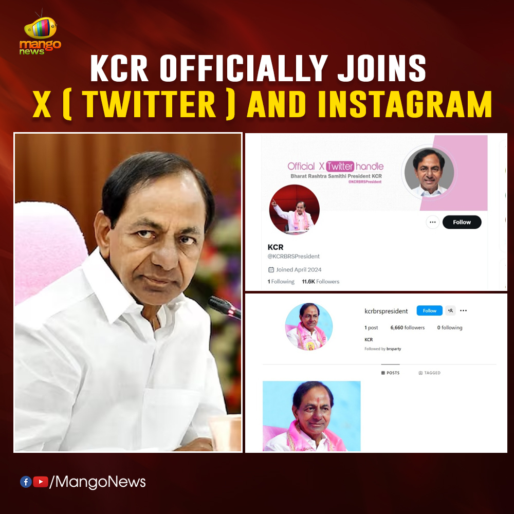 BRS President KCR Officially Joins X (Twitter ) and Instagram.

#KCR #BRSParty #TelanganaPolitics #TelanganaNews #MangoNews