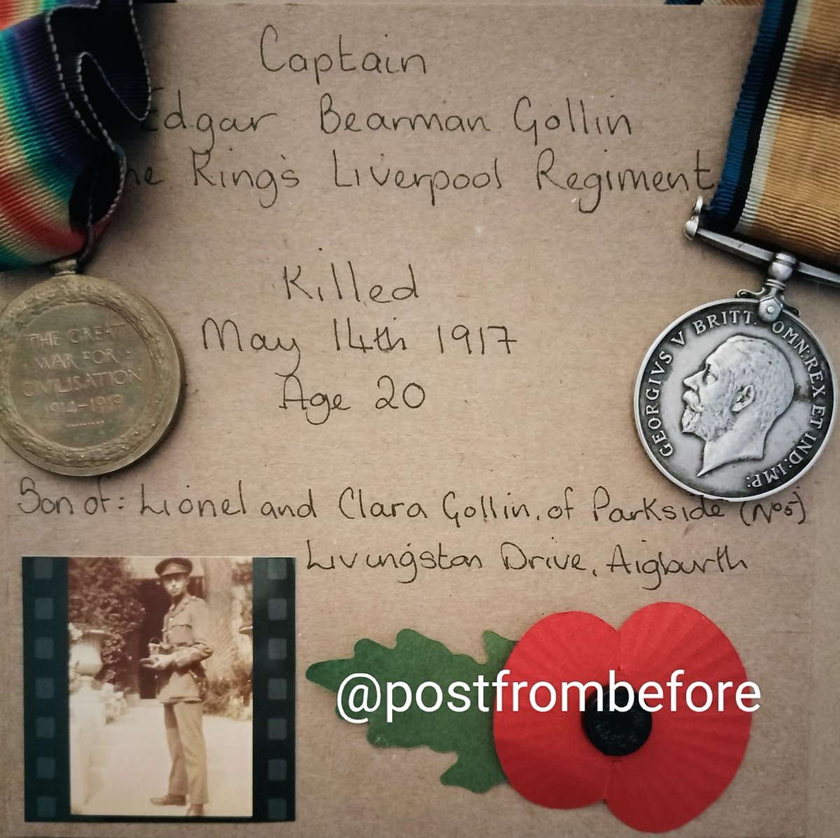 Remembering Captain Edgar Bearman Gollin of Parkside, Livingston Drive, Aigburth who died 14 May 1917 aged 20 #LestWeForget #housethroughtime, #oldliverpool, #aigburth