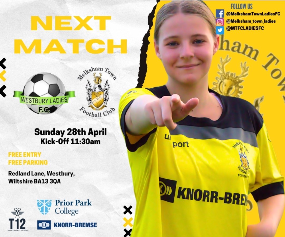 Just a quick heads up that we have a fast turnaround this week as we face Westbury Ladies FC this Sunday in the reverse fixture of Friday's home game. ⚽️ #TeamWork #SundayFootball #LetsGo #blackandyellowfamily #melkshamtownfc