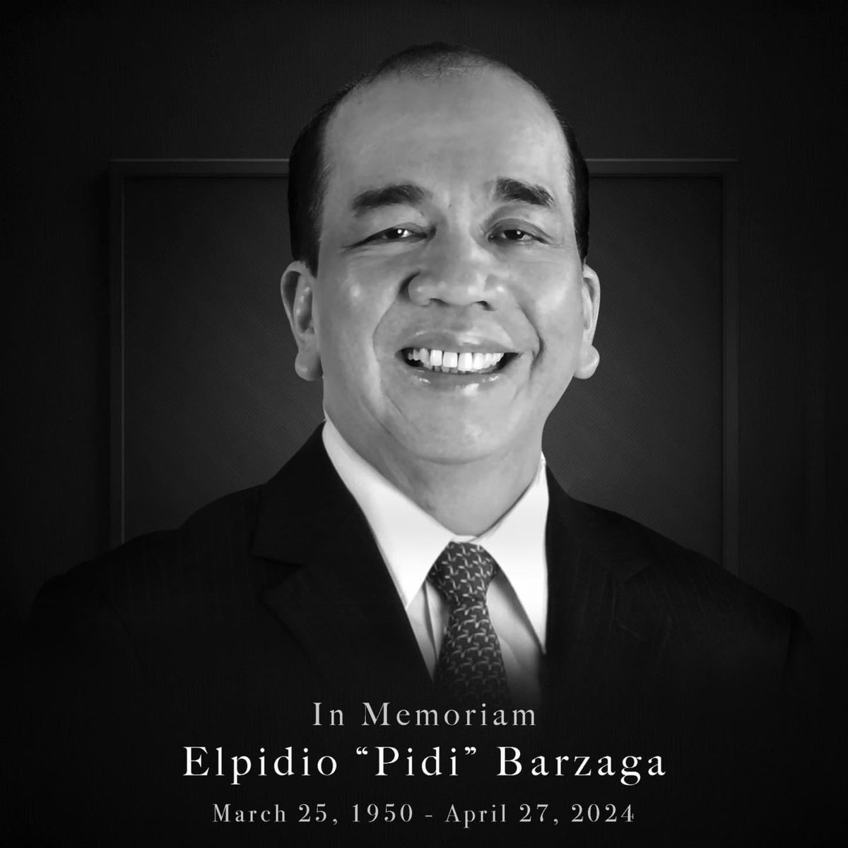 Cavite 4th District Rep Elpidio 'Pidi' Barzaga Jr., died Saturday afternoon at the age of 74 in California, USA, his family said. @News5PH @onenewsph