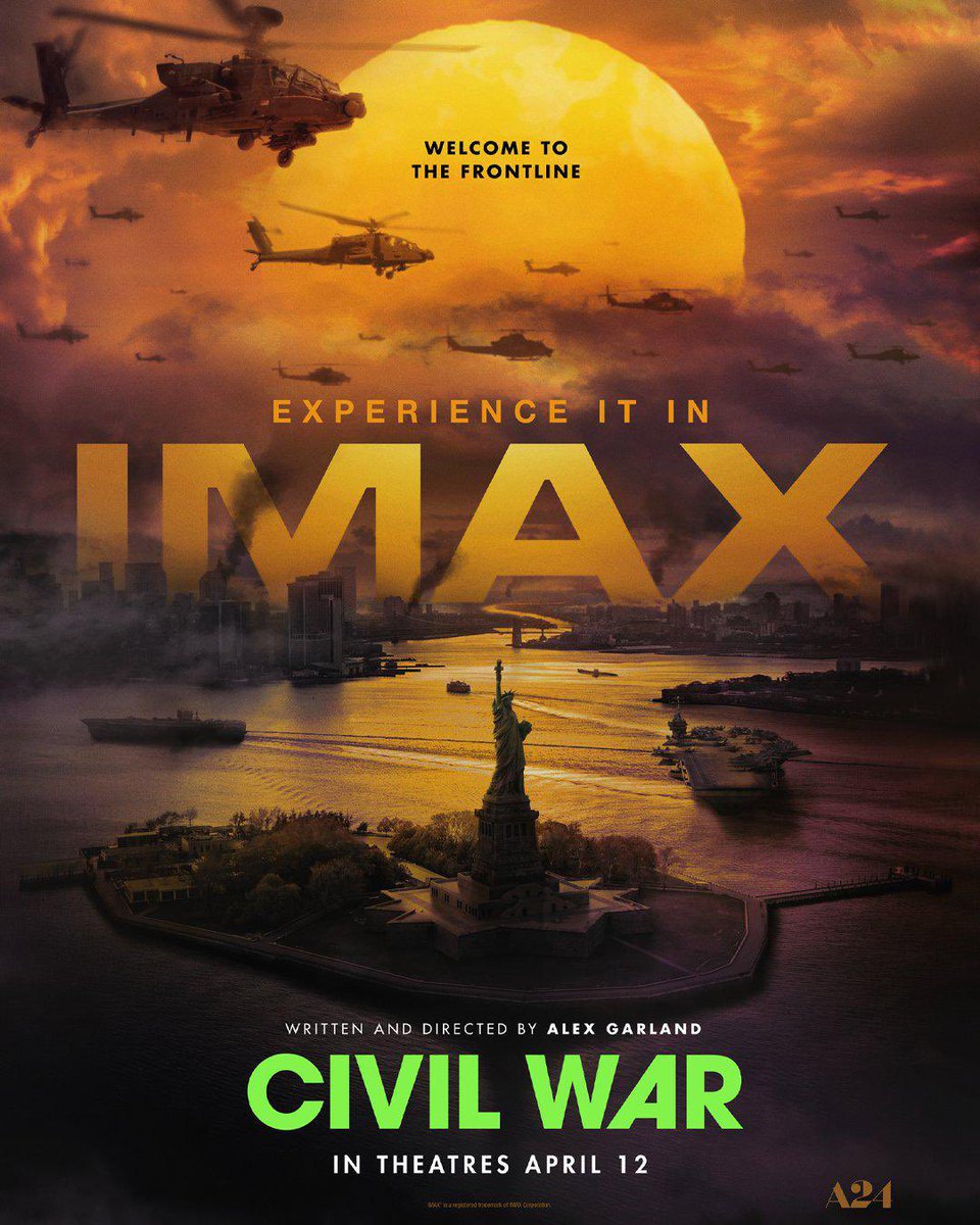 فيلم #CivilWarMovie جميل جميل جميييييييييل، ماتوقعته بالشكل هذا أبدًا، أخيرًا فيلم محترم بالسينما. لا تفوتونه .. وشوفوه بأكبر الشاشات 🥶